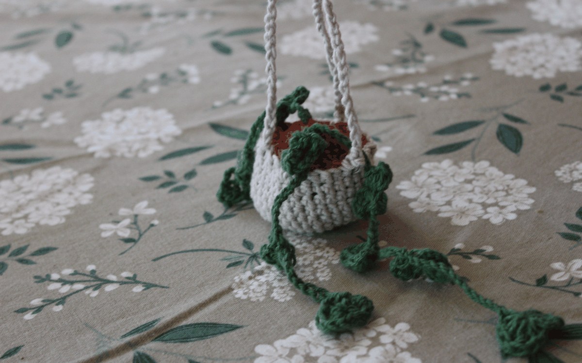 Small crocheted hanging flower planter